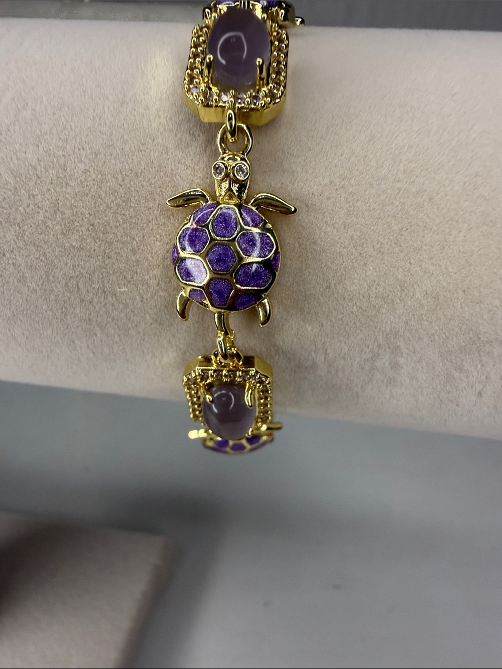 Gold Purple Turtle Charm Bracelet - Women Jewelry